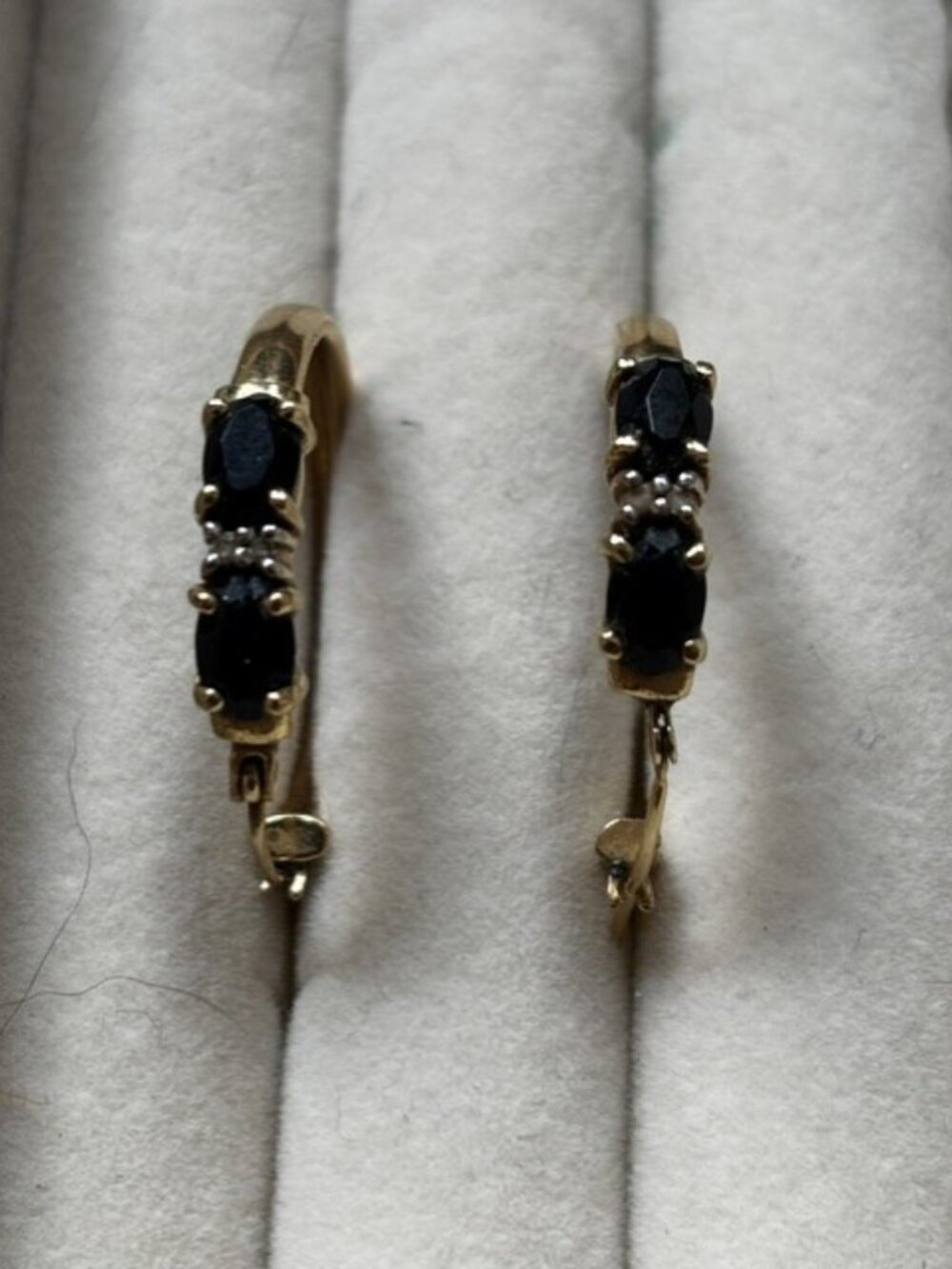14k Gold and Black Onyx and Accent Diamond Hoop Earrings - Picture 5 of 5